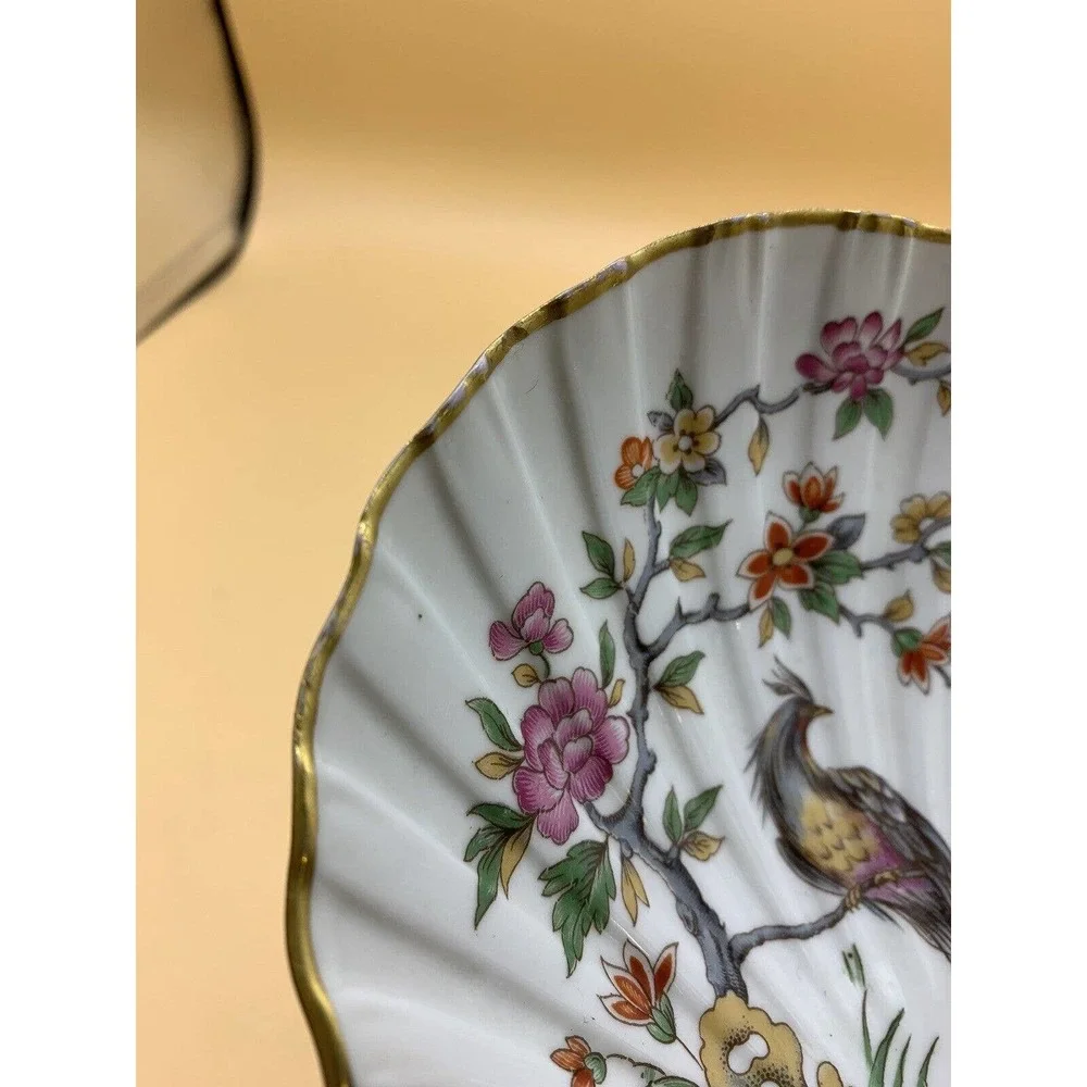 Vintage Limoges France Clam Shell-Shaped Dish with Birds and Flowers Gold Trim